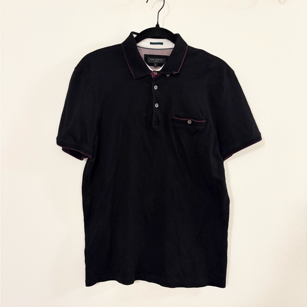 Ted Baker Black Polo Shirt with Red Accents